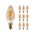 Mehrfachpackung 10x Philips MASTER Value LED Kerze E14 Vintage Fadenlampe Gold 2.5W 136lm - 927 Extra Warmweiß | Höchste Farbwiedergabe - Dimmbar - Ersatz für 25W